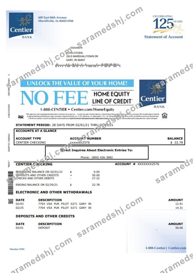 USA Indiana Centier bank word pdf